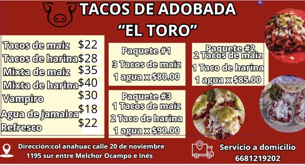 Tacos adobada el toro